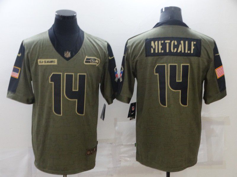 Men Seattle Seahawks #14 Metcalf Green Nike Olive Salute To Service Limited NFL Jersey